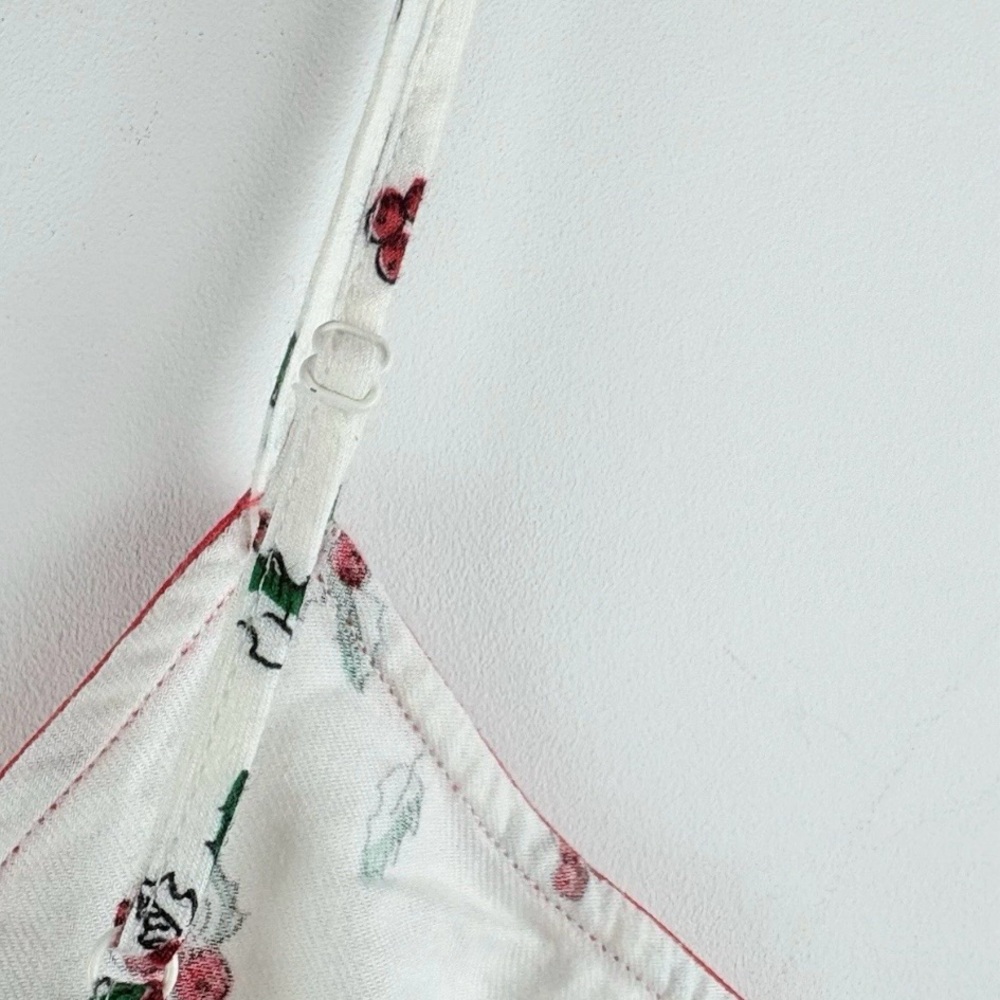 Women's Floral Print Velvet Red Bow White Tank Shirt Camisole Dainty Size Small - Picture 8 of 8